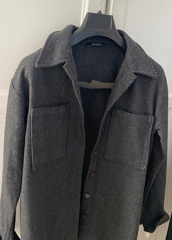 Düğmeli Gri Midi Kadın Yün Ceket - Görsel 4