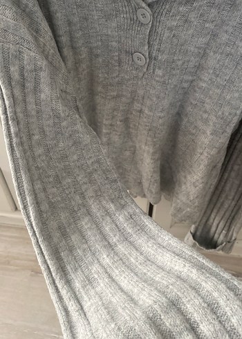 Gri Düğmeli Kadın Triko Kazak - Görsel 4