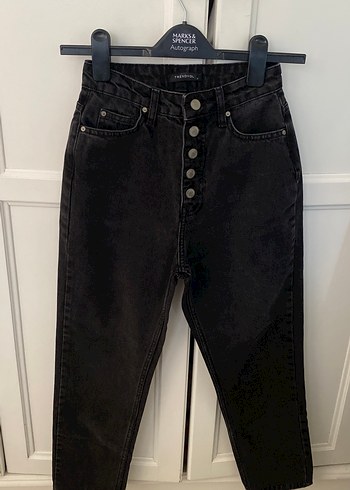 Düğmeli Siyah Bol Kesim Kadın Kot Pantolon - Görsel 2