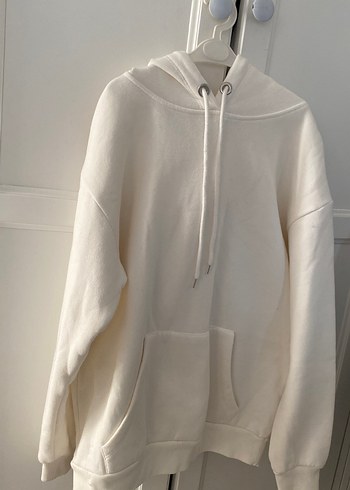 Beyaz Kapüşonlu Salaş Sweatshirt - Görsel 3