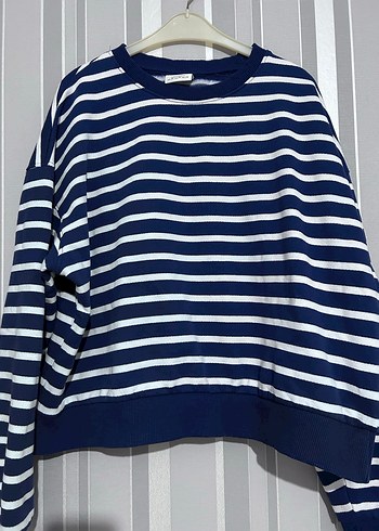 Çizgili Lacivert kalın sweatshirt