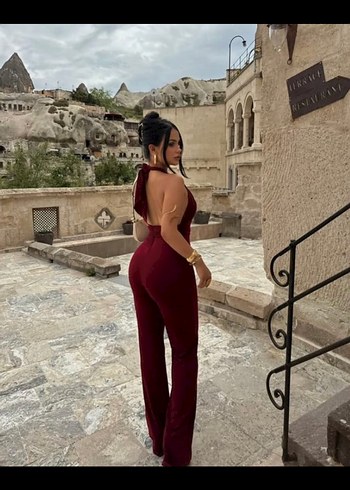 Bordo Drapeli V Yaka Uzun Tulum - Görsel 2