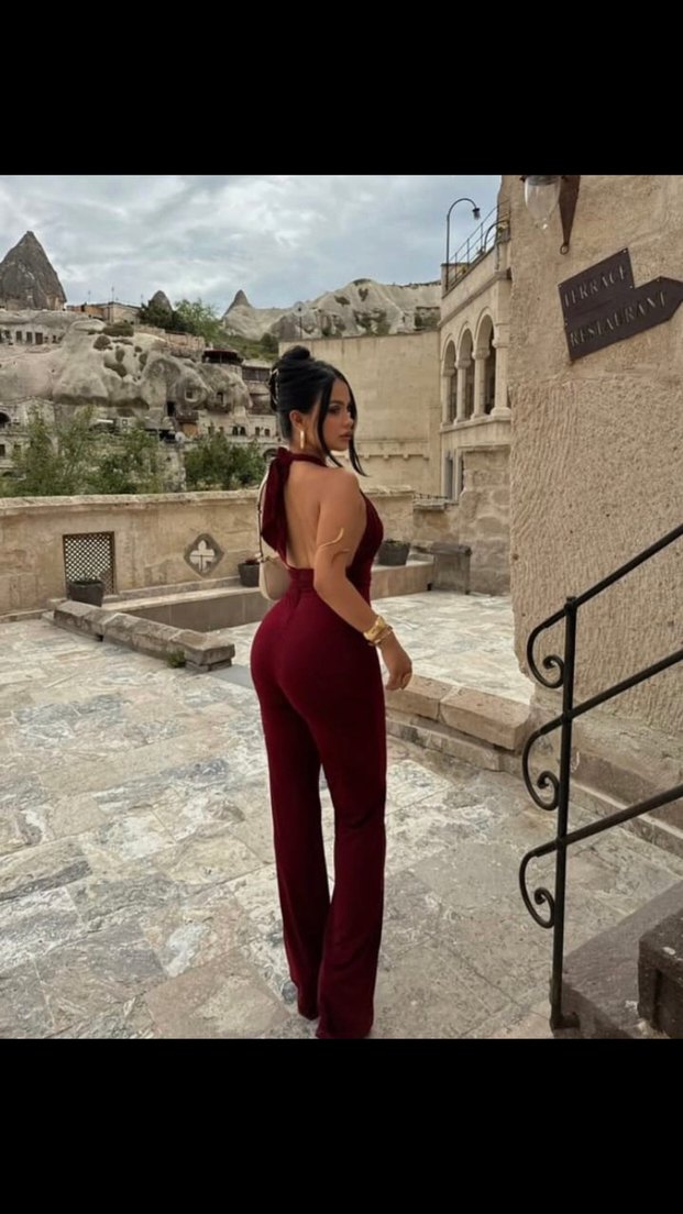 Bordo Drapeli V Yaka Uzun Tulum - Görsel 2