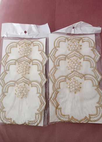Boncuk İşlemeli Beyaz Vintage Kahve Sunum Peçetesi