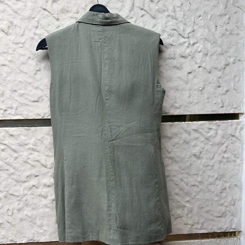 Düğmeli Keten Midi Kadın Yelek - Görsel 3