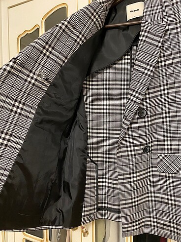 s Beden siyah Renk Koton ekose blazer ceket