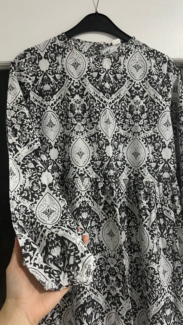 Bohem Tarzı Gri Uzun Kollu Uzun Elbise - Görsel 4