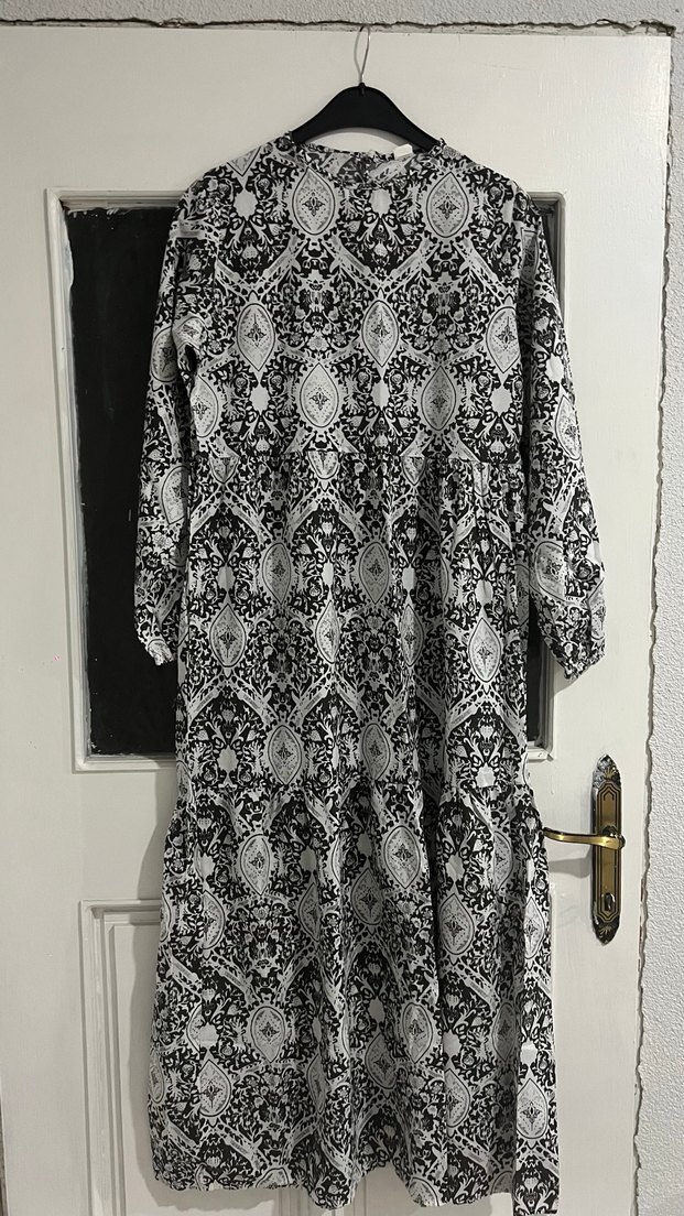 Bohem Tarzı Gri Uzun Kollu Uzun Elbise - Görsel 2