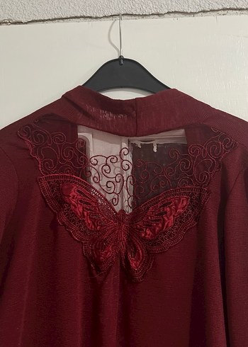 Bordo Uzun Kollu Kadın Kaban - Görsel 3