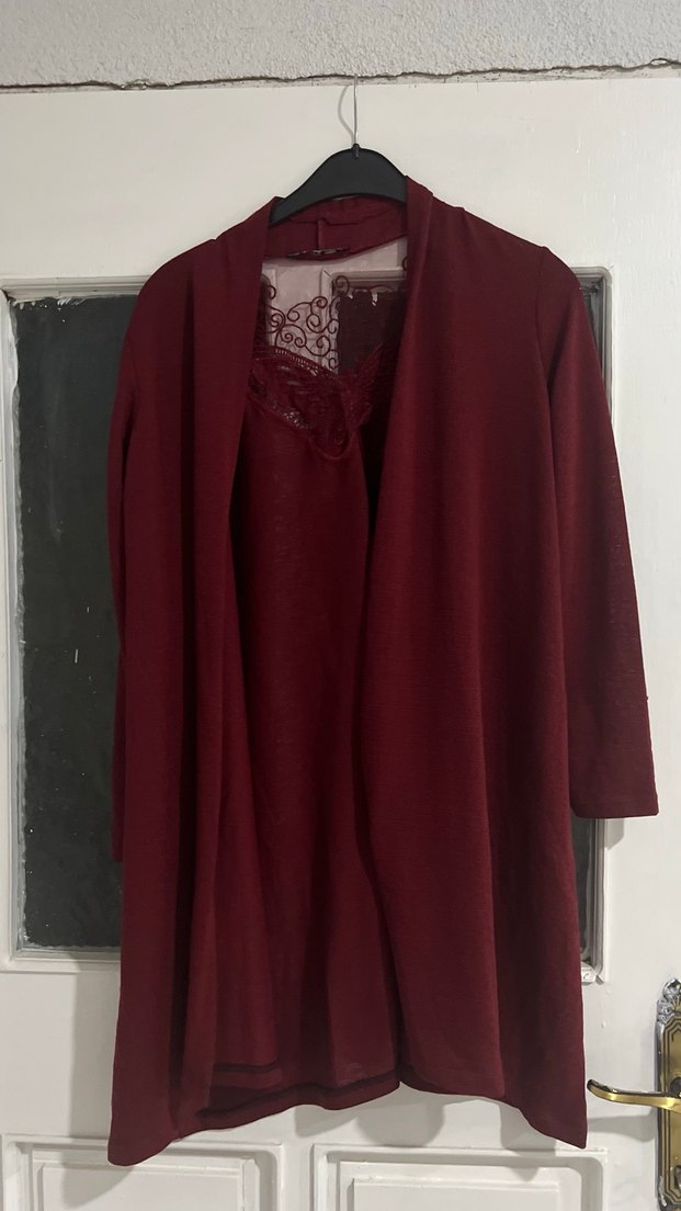 Bordo Uzun Kollu Kadın Kaban - Görsel 2