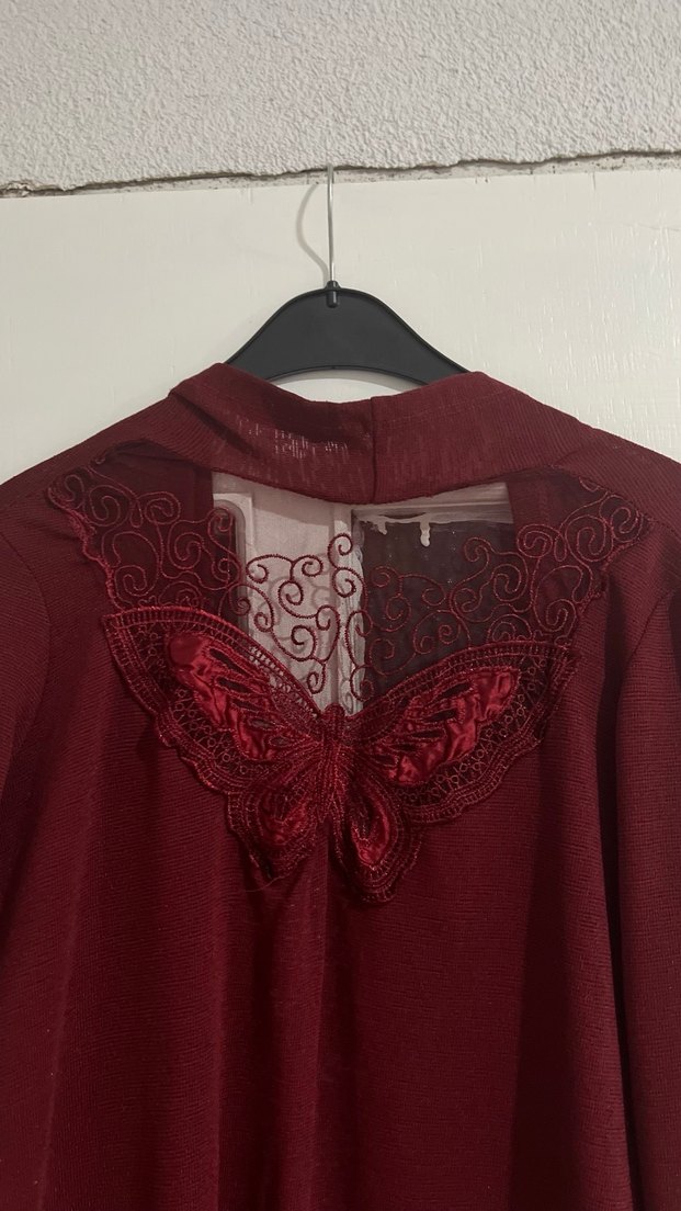 Bordo Uzun Kollu Kadın Kaban - Görsel 3