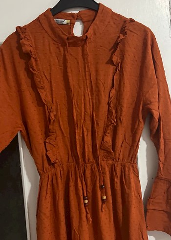 Uzun Kol Robalı Kahverengi Tesettür Elbise - Görsel 3