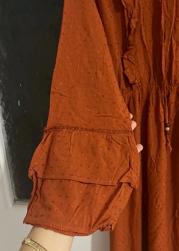 Uzun Kol Robalı Kahverengi Tesettür Elbise - Görsel 4