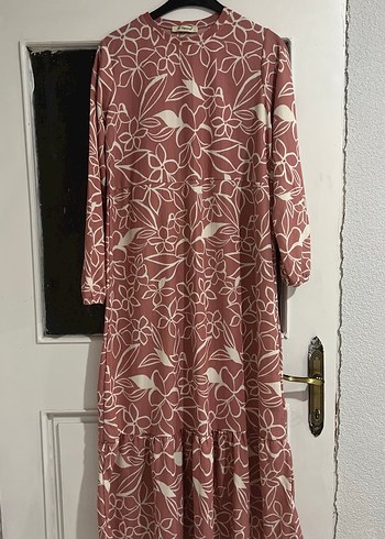 Kahverengi Çiçek Desenli Uzun Bohem Elbise - Görsel 2