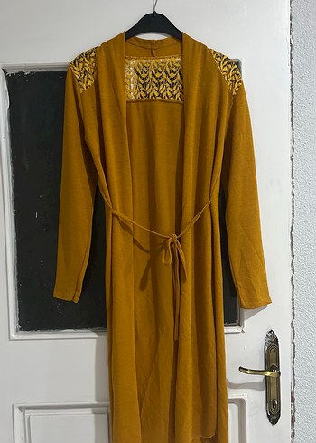 Sarı Kuşaklı Uzun Kollu Kadın Hırka - Görsel 2