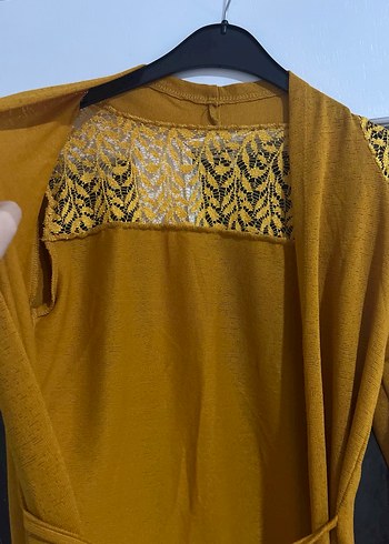 Sarı Kuşaklı Uzun Kollu Kadın Hırka - Görsel 3