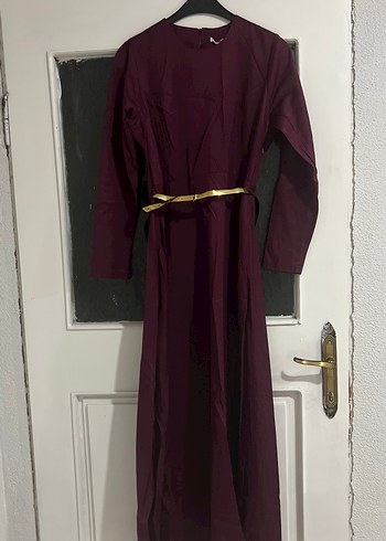 Bordo Drapeli Uzun Tesettür Elbise - Görsel 2