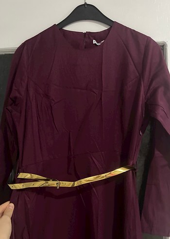 Bordo Drapeli Uzun Tesettür Elbise - Görsel 3