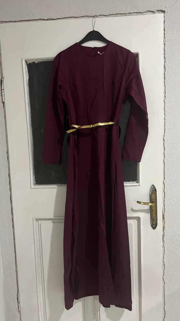 Bordo Drapeli Uzun Tesettür Elbise - Görsel 2