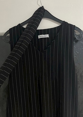 Çizgili Siyah Kemerli Jile Elbise - Görsel 3