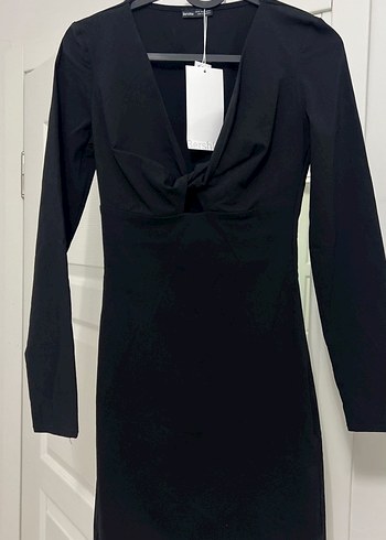 Bershka Drapeli V Yakalı Mini Elbise - Görsel 3