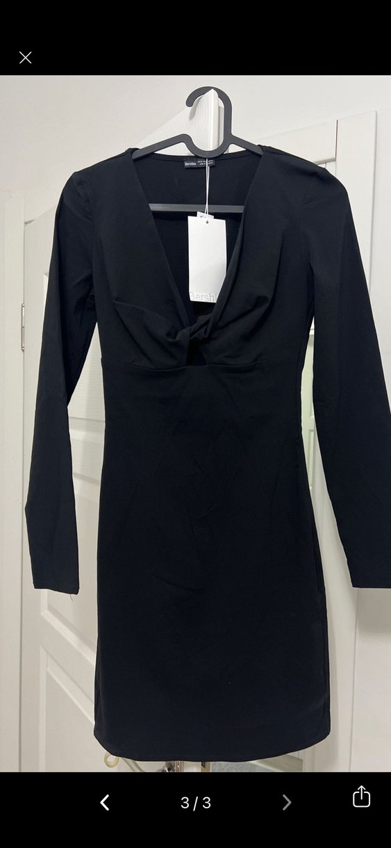 Bershka Drapeli V Yakalı Mini Elbise - Görsel 3