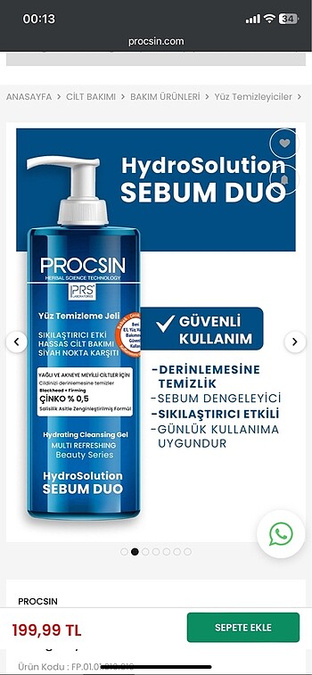  Beden Renk procsin yüz yıkama jeli 200ml