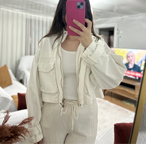 Bershka beyaz kot ceket