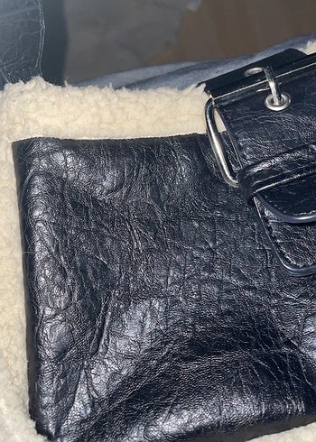 Tokalı siyah Deri Kadın Çanta - Görsel 4