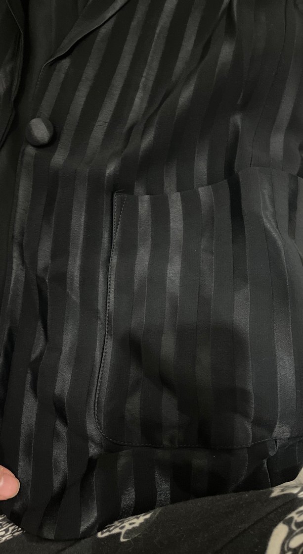 Kadın Siyah Çizgili Uzun Blazer Ceket - Görsel 3