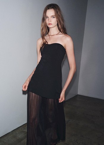 Zara Viral Straplez Tul Etek Kontrast Uzun Elbise