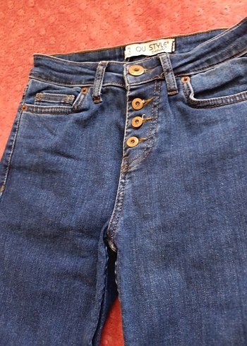 8 Yaş Beden Düğmeli Lacivert Denim Pantolon