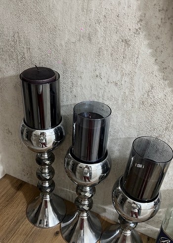 Beden Gri Metal Mumluk ve Gri Mum Seti