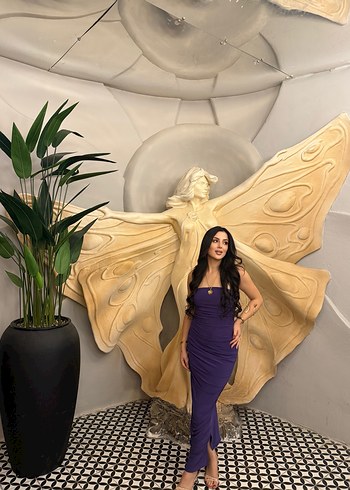 Mor Saten Straplez Drapeli Uzun Abiye Elbise - Görsel 2