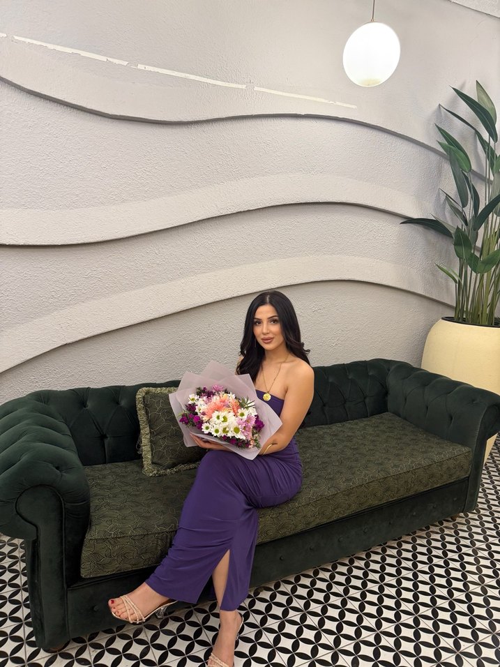 Mor Saten Straplez Drapeli Uzun Abiye Elbise - Görsel 3