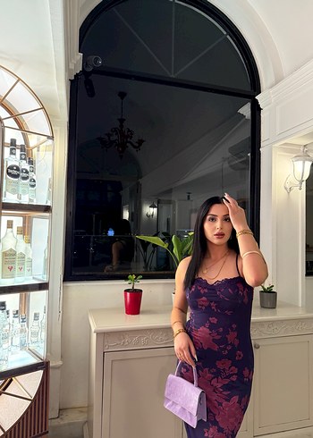 Kadın Mor Midi Drapeli İnce Askılı Elbise - Görsel 6