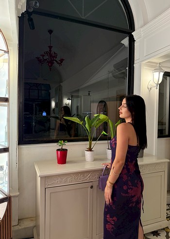 Kadın Mor Midi Drapeli İnce Askılı Elbise - Görsel 5