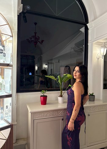 Kadın Mor Midi Drapeli İnce Askılı Elbise - Görsel 8