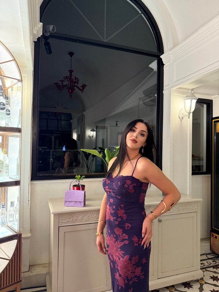 Kadın Mor Midi Drapeli İnce Askılı Elbise - Görsel 2