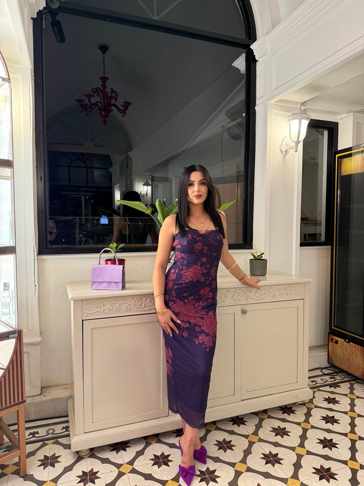 Kadın Mor Midi Drapeli İnce Askılı Elbise - Görsel 4