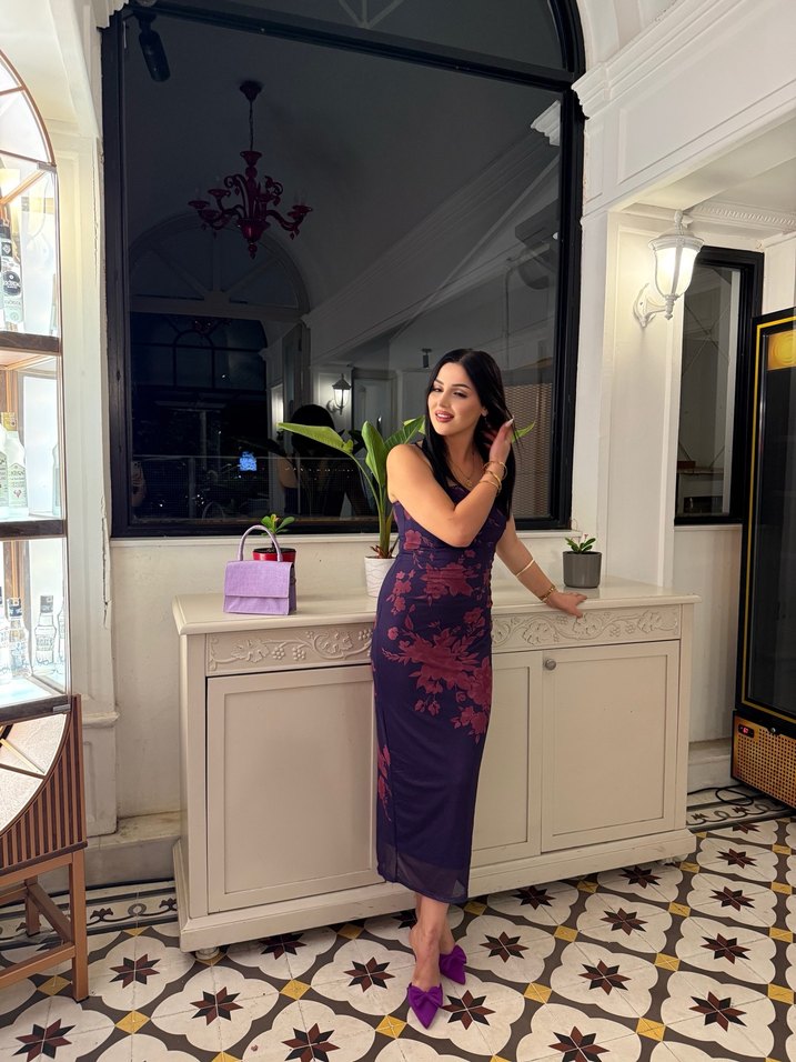 Kadın Mor Midi Drapeli İnce Askılı Elbise - Görsel 3