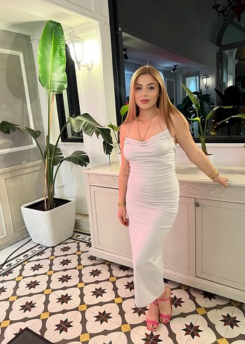 Beyaz Straplez Uzun Kadın Elbise - Görsel 3