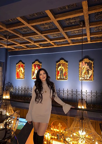 Uzun Kollu Yüksek Yakalı Midi Mini Elbise - Görsel 2