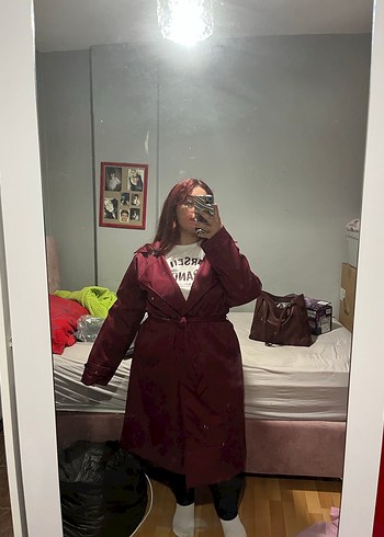 50 Beden Bordo Midi Kadın Trençkot