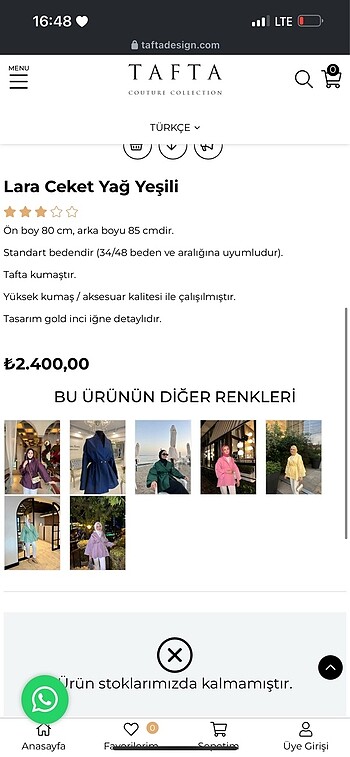m Beden haki Renk Tafta markasının ceketi