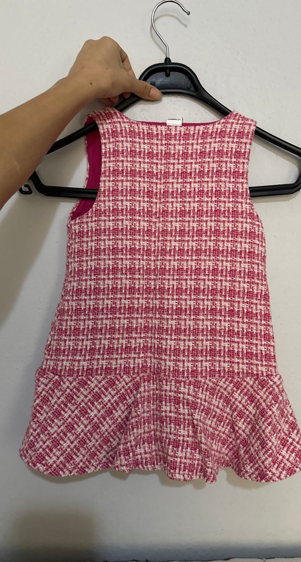 Kız Çocuk Pembe Düğmeli Kolsuz Elbise - Görsel 3