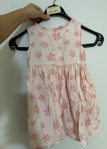 Kız Çocuk Pembe Çiçekli Kolsuz Elbise - Görsel 2