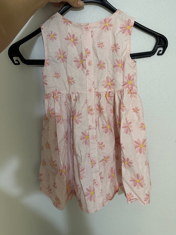 Kız Çocuk Pembe Çiçekli Kolsuz Elbise - Görsel 3