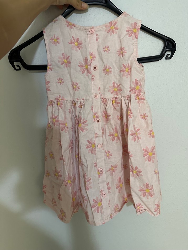 Kız Çocuk Pembe Çiçekli Kolsuz Elbise - Görsel 4