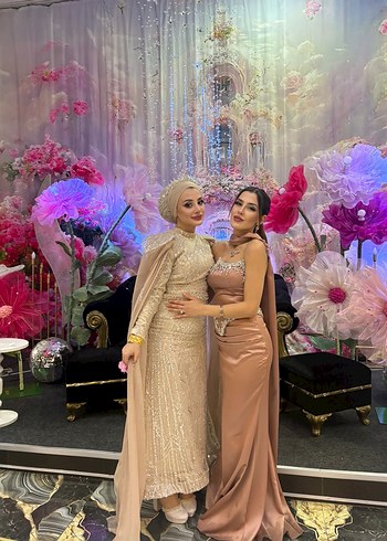 Hafif pembemsi Drapeli Straplez taş detaylı Uzun Abiye - Görsel 2